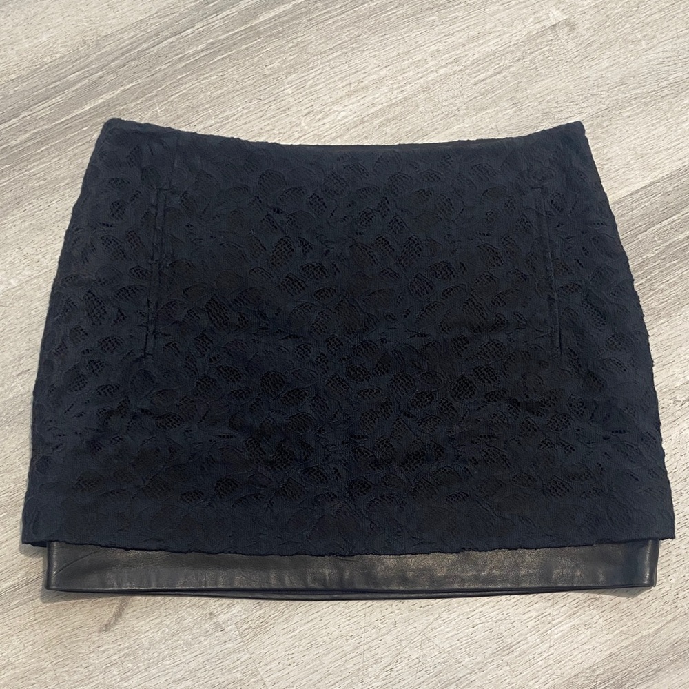 Diane Von Furstenberg Elley Mini Skirt Shadow Dot Lace & Leather